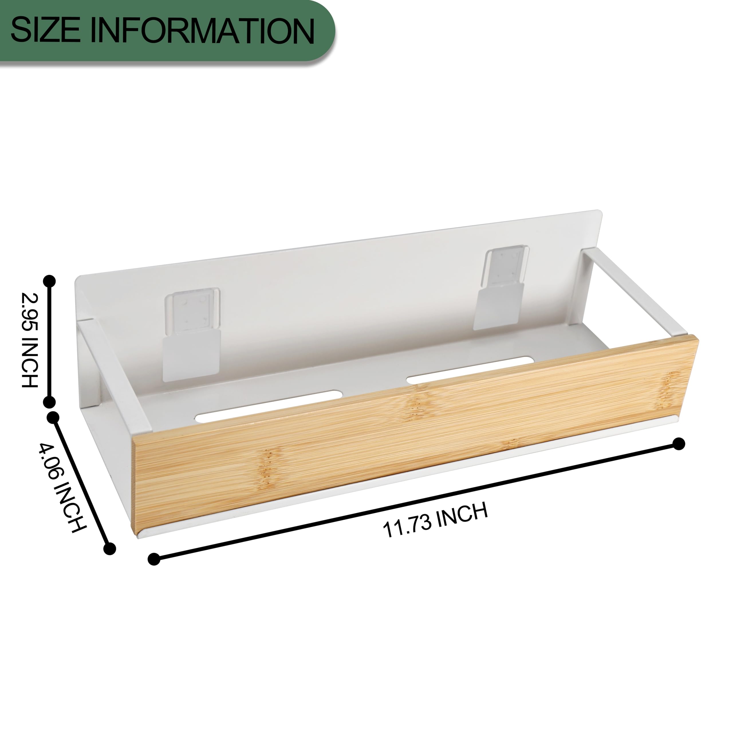 Wall Mount Organizer Adhesive Metal Shelf with Bamboo Lip Bathroom Shelves for Wall Self Adhesive Organizer Shower Caddies — view 2