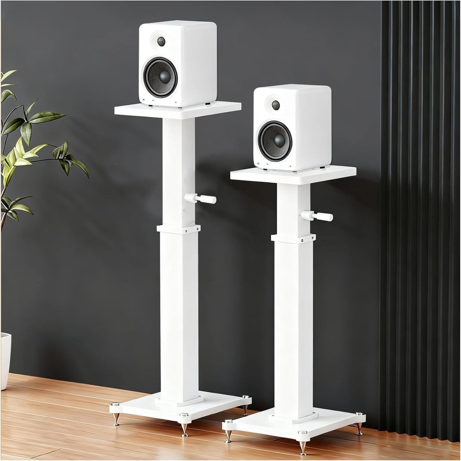 Universal Speaker Stands Pair Height Adjustable 29.5"-43.3", Surround Sound Speaker Stands for Most Satellite, Studio, Bookshelf Speakers — Floor Speaker Stands Up to 110LBS (White, 29.5~43.3in)