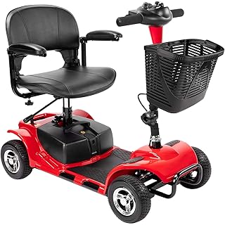 Furgle 4 Wheel Mobility Scooter Electric Power Mobile Wheelchair for Seniors Adult - Collapsible and Compact Duty Travel Scooter w/Basket and Long Range Power Extended Battery (Red)