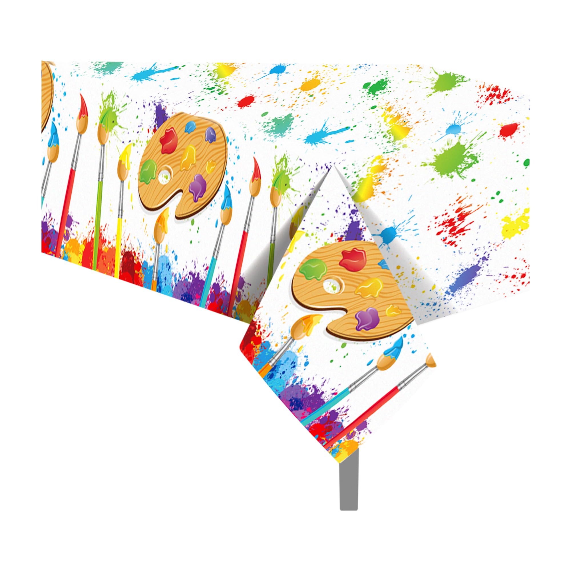 CC HOME 2Pc Watercolor Painting Party Plastic Tablecloth 54 x 87 Inch Long Table Cover, Artistic Painting Party Tablecover for Art Draw Theme Kids Baby Shower Birthday Dinner Picnic Kitchen Event
