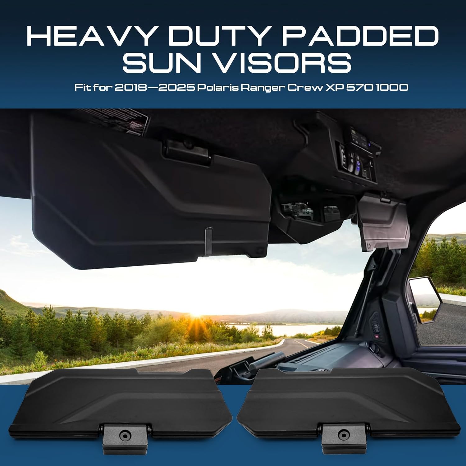 Sun Visors for Polaris Ranger XP 1000 SP 570 Crew EPS 2018-2025, 2890288 Anti-Glare Visor Extension UTV Sun Shield Blockers w/Adjustable Angle and Screwdriver, Heavy Duty Padded Sun Protection Visors