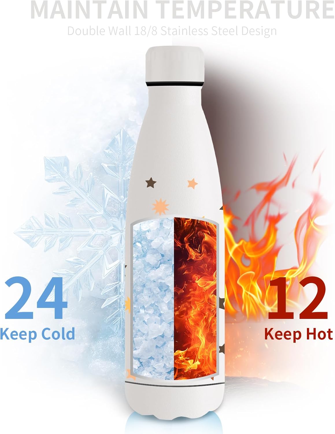 Grsta Water Bottle, 0.5 Litres, Stainless Steel, BPA-Free, Double Walled, Water Bottle with Star, Easy to Carry, Thermos Flask for School, Camping, Bike, Running