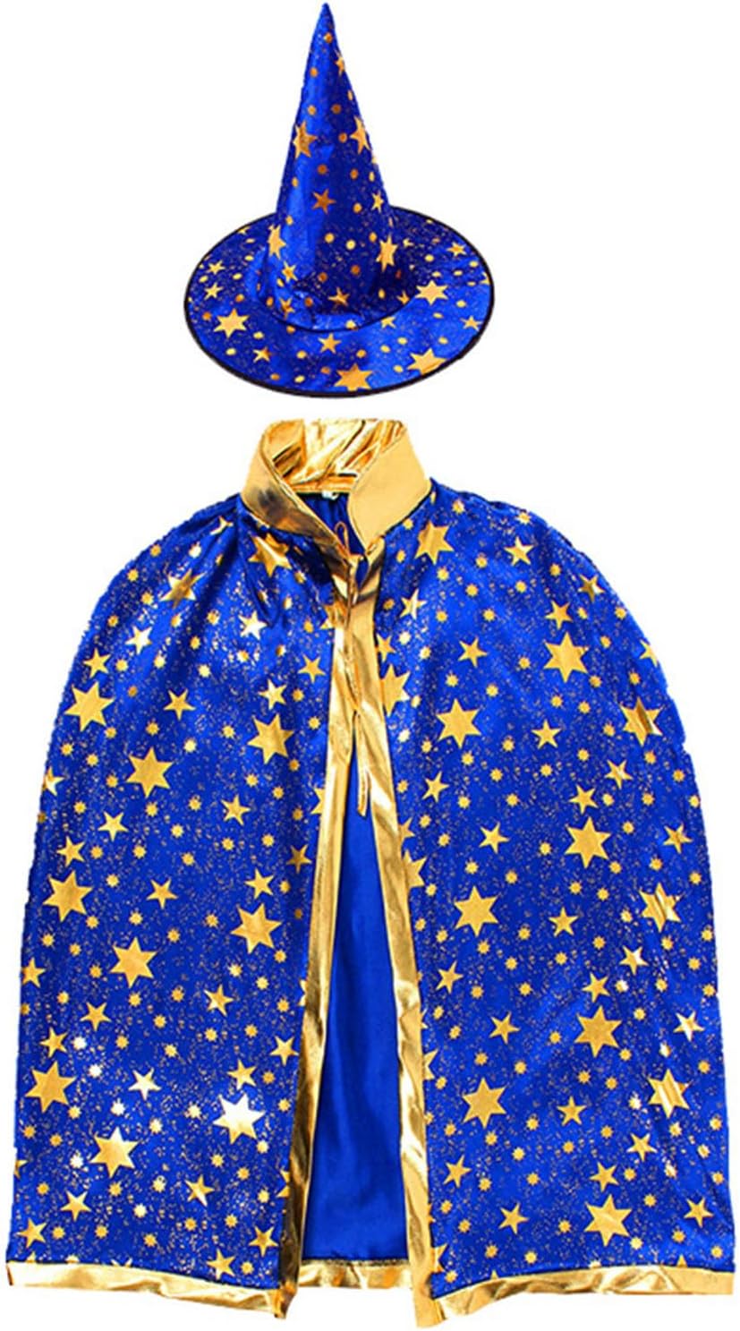 Halloween Costumes Cosplay Kids Wizard Party Costume Cloak Fancy Dress Witch Cape With Hat for Boys, Girls, Toddlers
