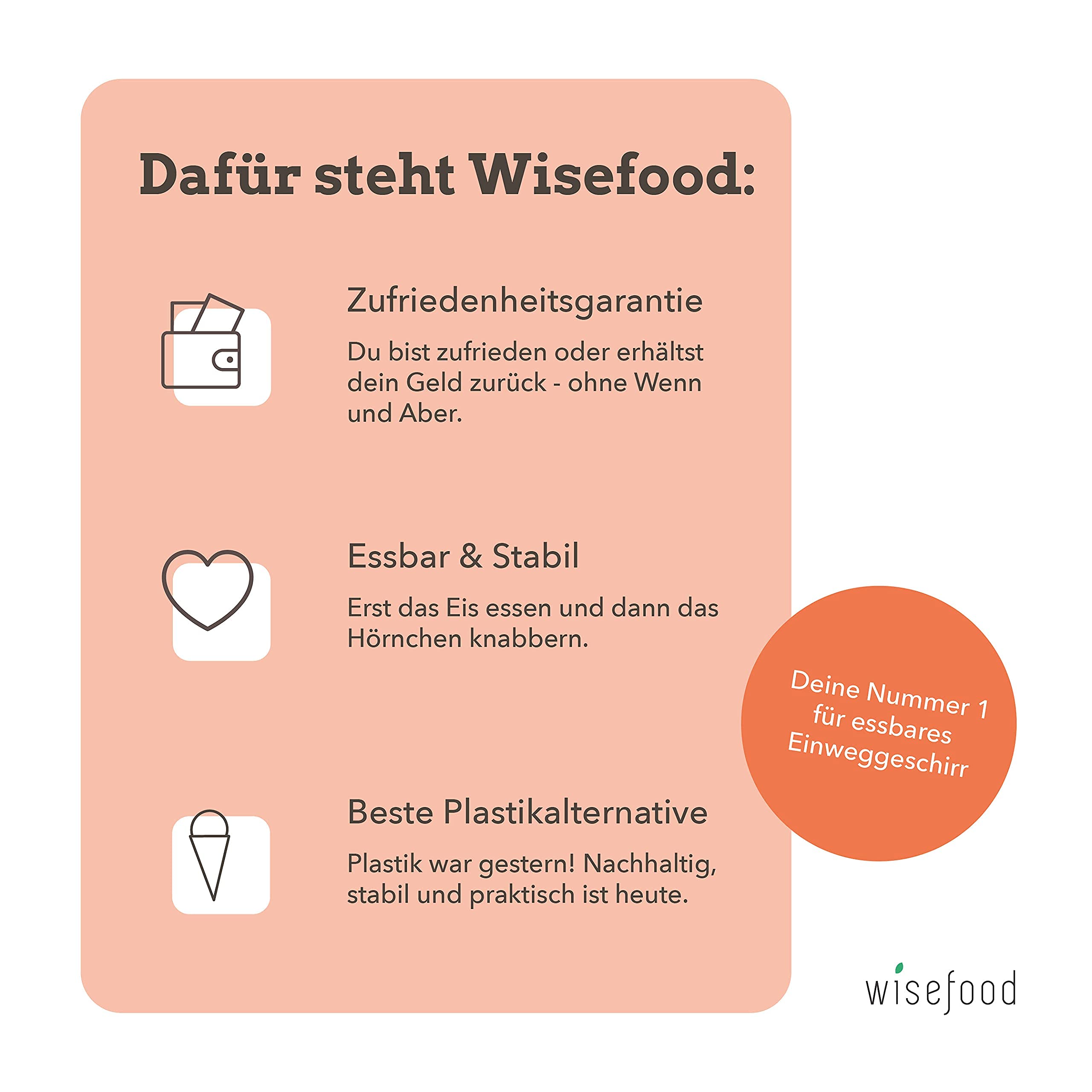 Wisefood Waffelhörnchen - 282 Stück essbare Eistüten 14,5cm ∅ 6cm - Süße Waffeltüten vegan für 1-2 Kugeln Eis - Knusprige Eishörnchen in bester Eisdielen Qualität