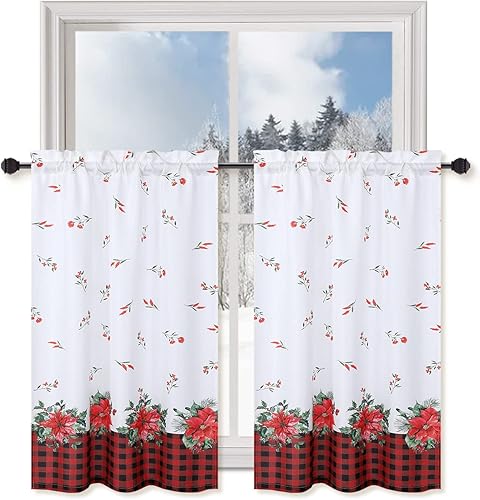 Miniatura 3 de Cortina de cocina de 36 pulgadas para decoración de Navidad, cortinas de cafetería, cortinas de ventana con bolsillo para barra para decoración del