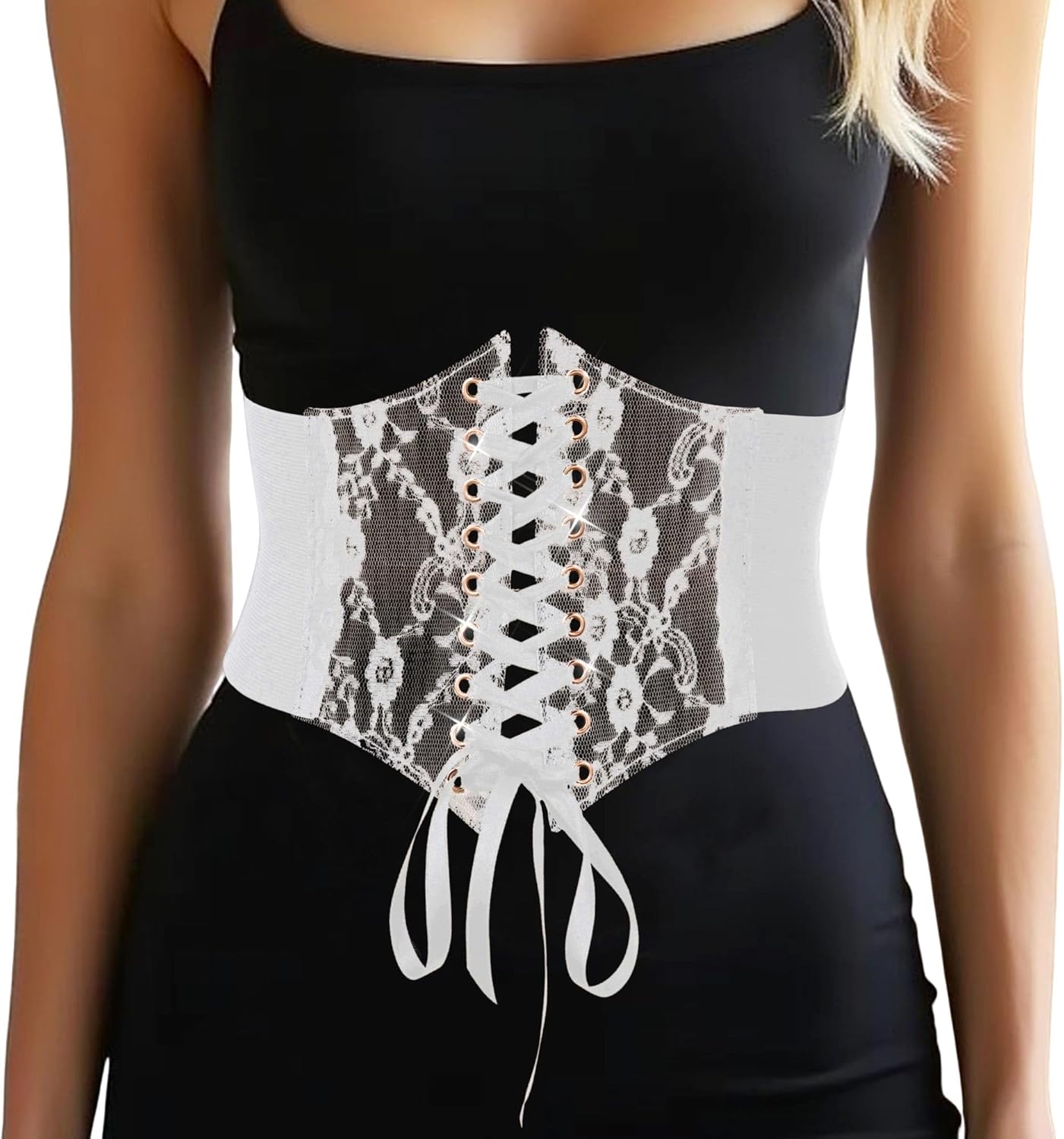 Nicute Wide Corset Dress Belt Women Elastic Lace Waist Belt Tied Waspie Waist Cinch for Women