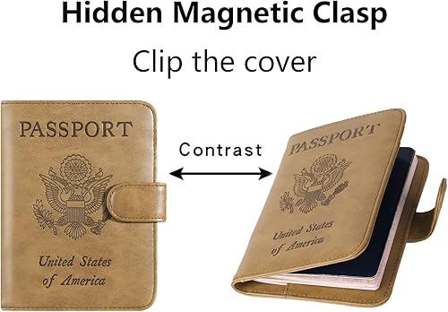 Miniatura 5 de Funda para pasaporte, cartera con bloqueo RFID, funda de piel para tarjetas, accesorios de viaje para mujeres y hombres, 111#Marrón, Ranura