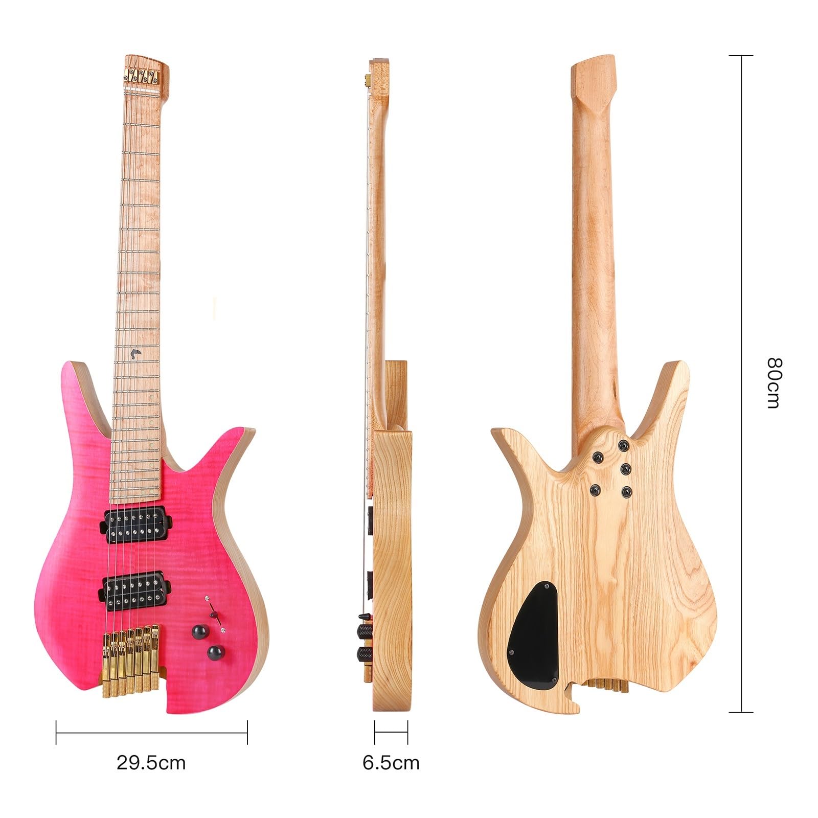 7-strunowa bezgłowa elektryczna gitara podróżna Fanned Fret z przełącznikiem 3-kierunkowym 1 regulacja głośności 1 ton Profesjonalna Bezgłowy Gitara Elektryczna