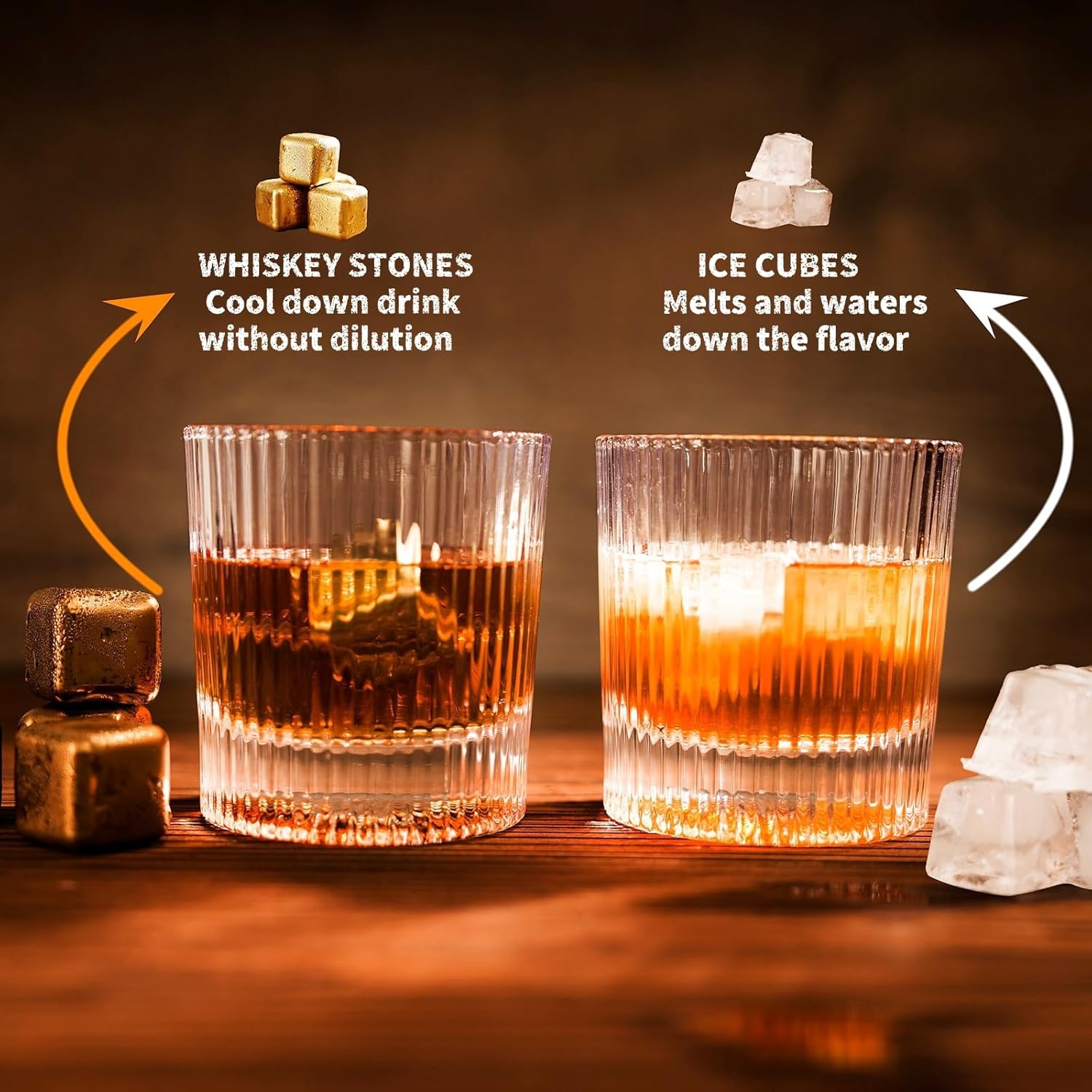 Whiskey Glasses Set of 2 - Whiskey Gifts Set with 6 Gold Chilling Stones，Whiskey Glass and Stones Set ，Unique Bourbon Gifts for Men Dad Birthday Anniversary Father's Day Christmas - Image 6