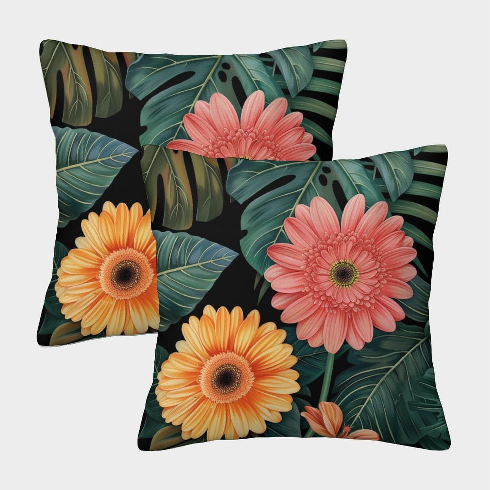 kaiyun 2 Pack Gerbera - Plant Leaves Square Pillow Cover Cushion Cover 40x40cm Suitable for Sofa Bed Chair,3D Pattern
