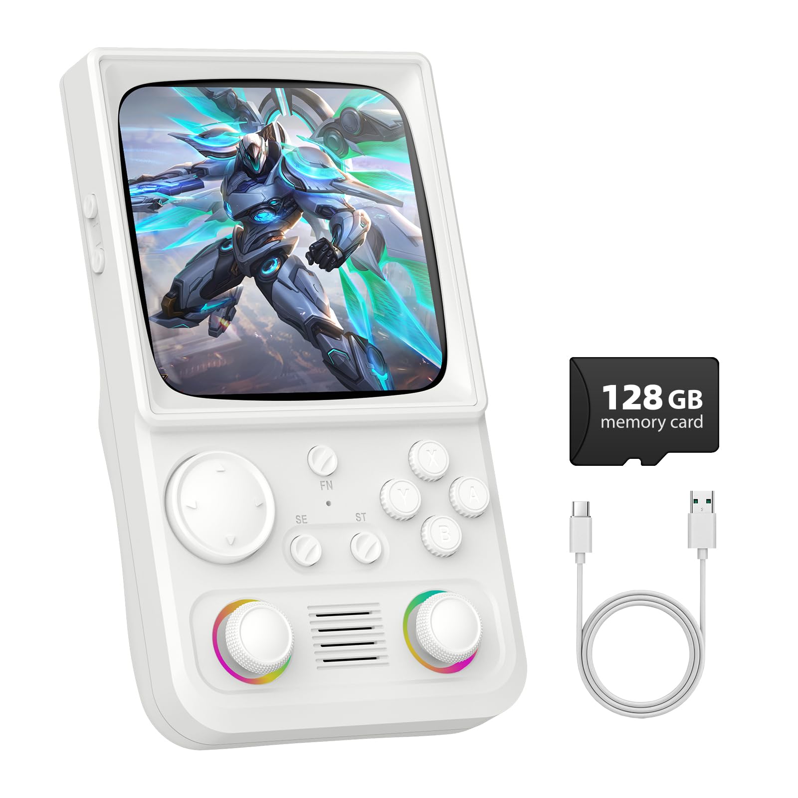 R36TMAX Retro Handheld Game Console, Retro Gaming Console with 4.0 Inch 720x720 IPS Screen, Portable Handheld Linux System, 4000mAh Battery (Ivory White-128GB)