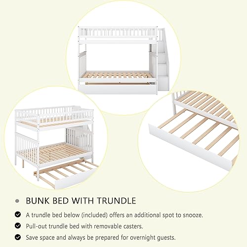 Miniatura 164 de Merax Litera de escalera individual sobre matrimonial con nido, escalera de almacenamiento y barandilla de longitud completa, litera de