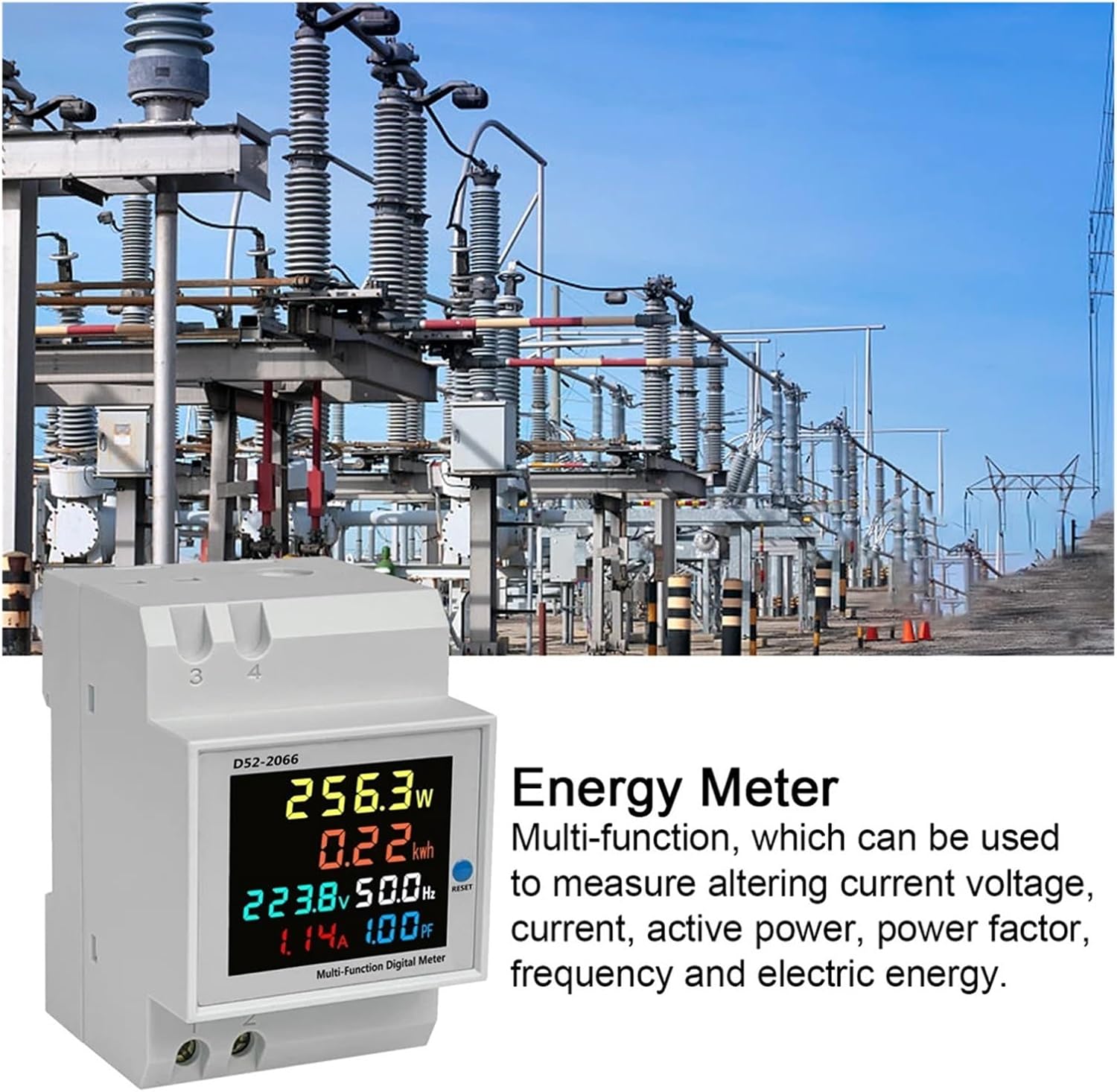 RWRAPS D52-2066 DIN-Rail Multi-Function Meter LCD Voltage Current Active Power Frequency Electric Energy Measurement Device (Color : 40 to 300V 100A)