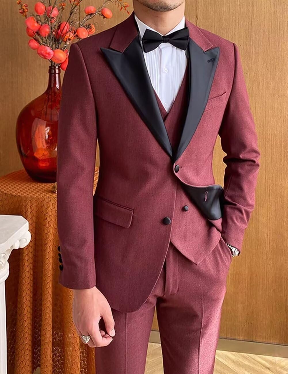 Men's Tuxedo Suit Slim Fit 3 Piece Wedding Suits for Men Two Button Formal Prom Party Dinner Blazer