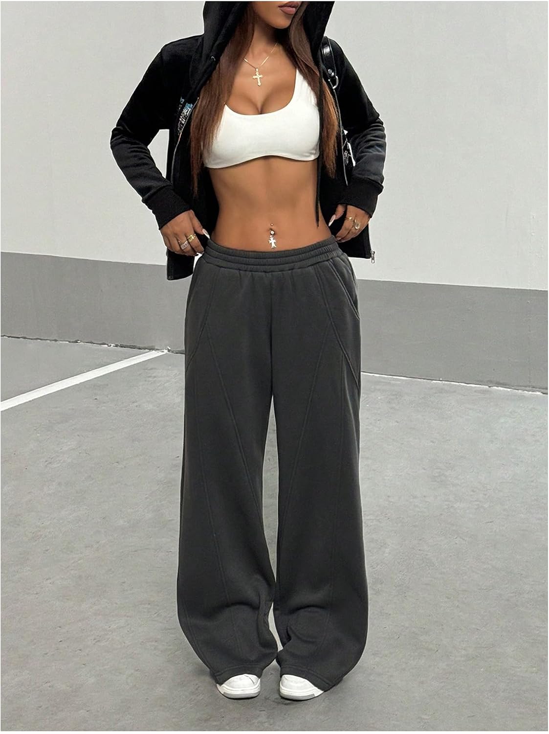 SOLY HUX Women's Wide Leg Baggy Sweatpants Casual Elastic Waist Thermal Workout Running Pants with Pockets