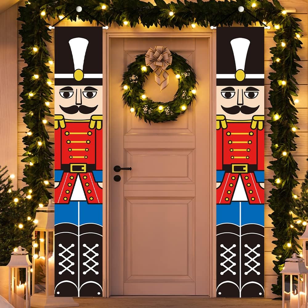 Yommida Christmas Nutcracker Porch Banner - Christmas Decorations Outdoor Indoor,Nutcracker Soldier Vertical Christmas Signs,Banner for Front Door Yard Porch Garden Kids Party (E)