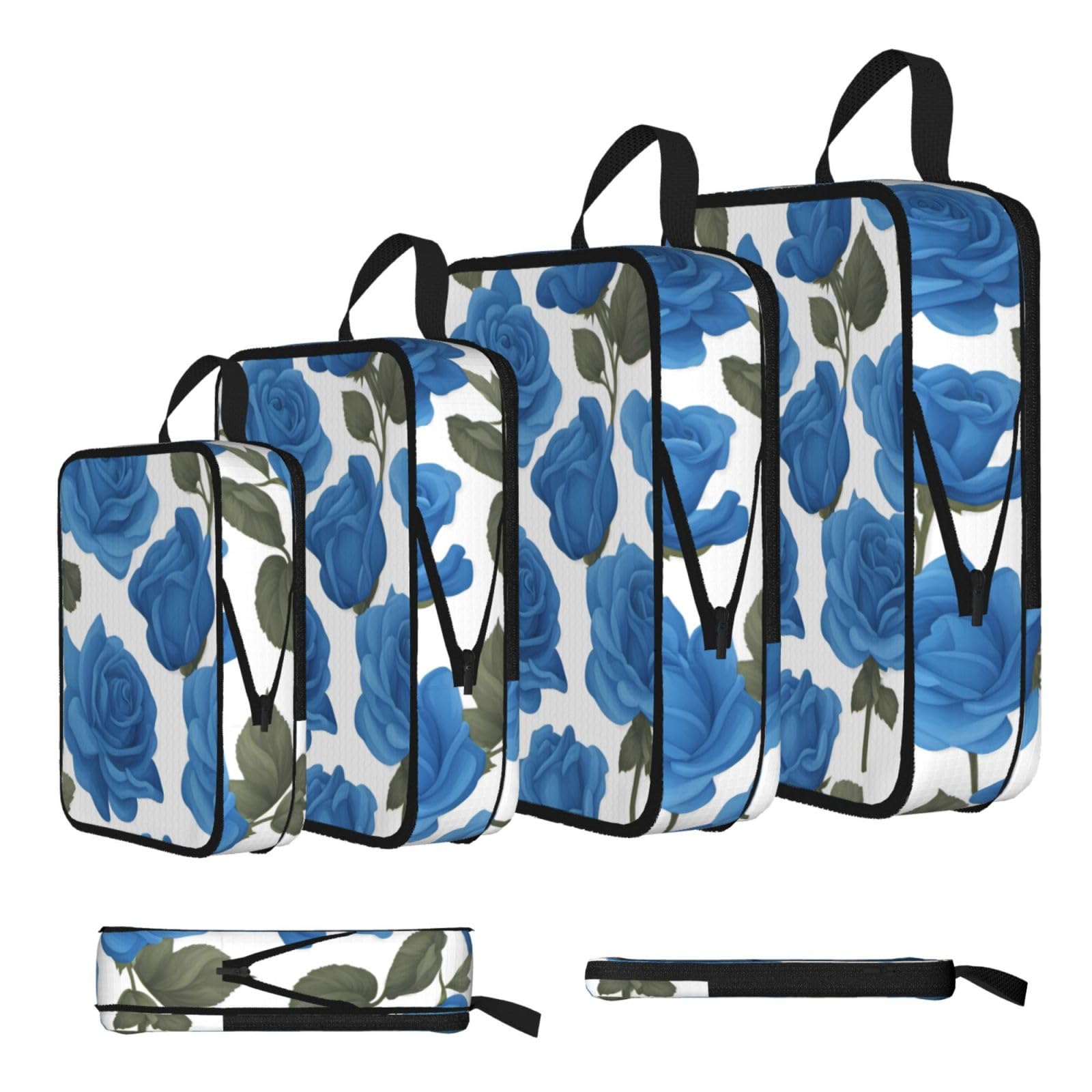 Sxzvvbn Black Beautiful Blue Roses Compression Packing Cubes 4 Piece Set