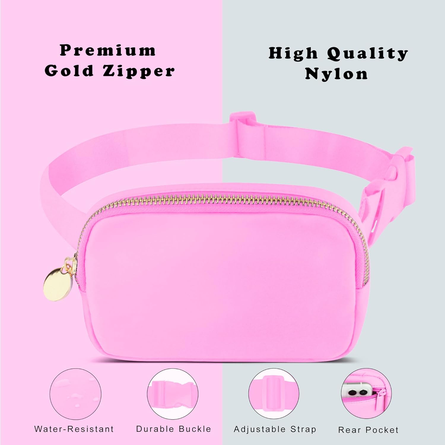 DANCOUR Pink Fanny Pack for Women – Stylish Crossbody Belt Bag, Compact Travel Waist Bag, Everyday Mini Bag, Trendy Fashion Fanny Pack, Lightweight Crossbody for On-the-Go - Image 5