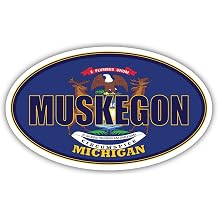 3 Pack 2x3 inches | Muskegon City Michigan State Flag | MI Flag Muskegon County Oval State Colors Construction Toolbox, Hardhat, Lunchbox, Helmet, Mechanic, Luggage