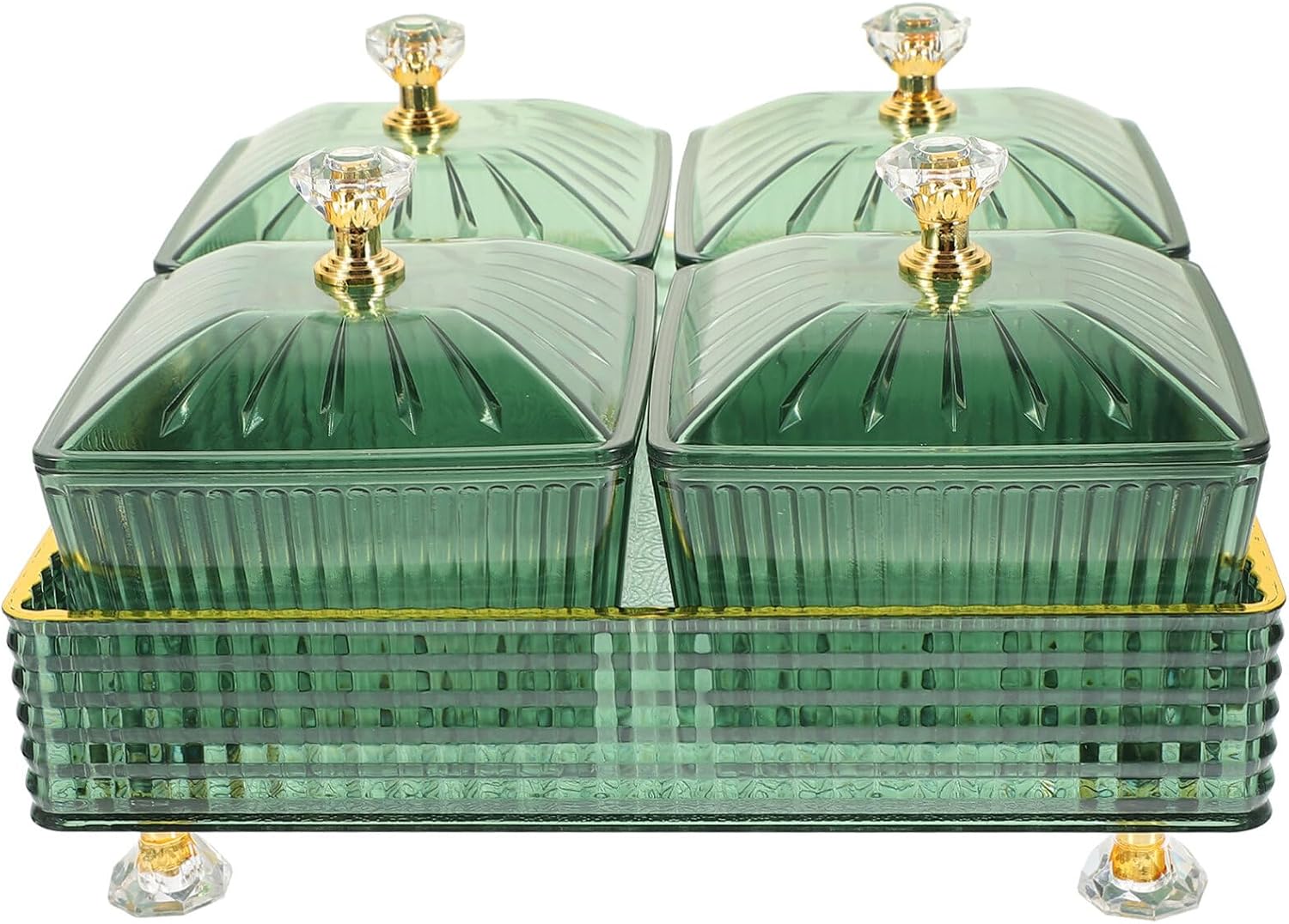Divided Snack Dish 4 Compartment Set Plastic Green for Nuts Dessert