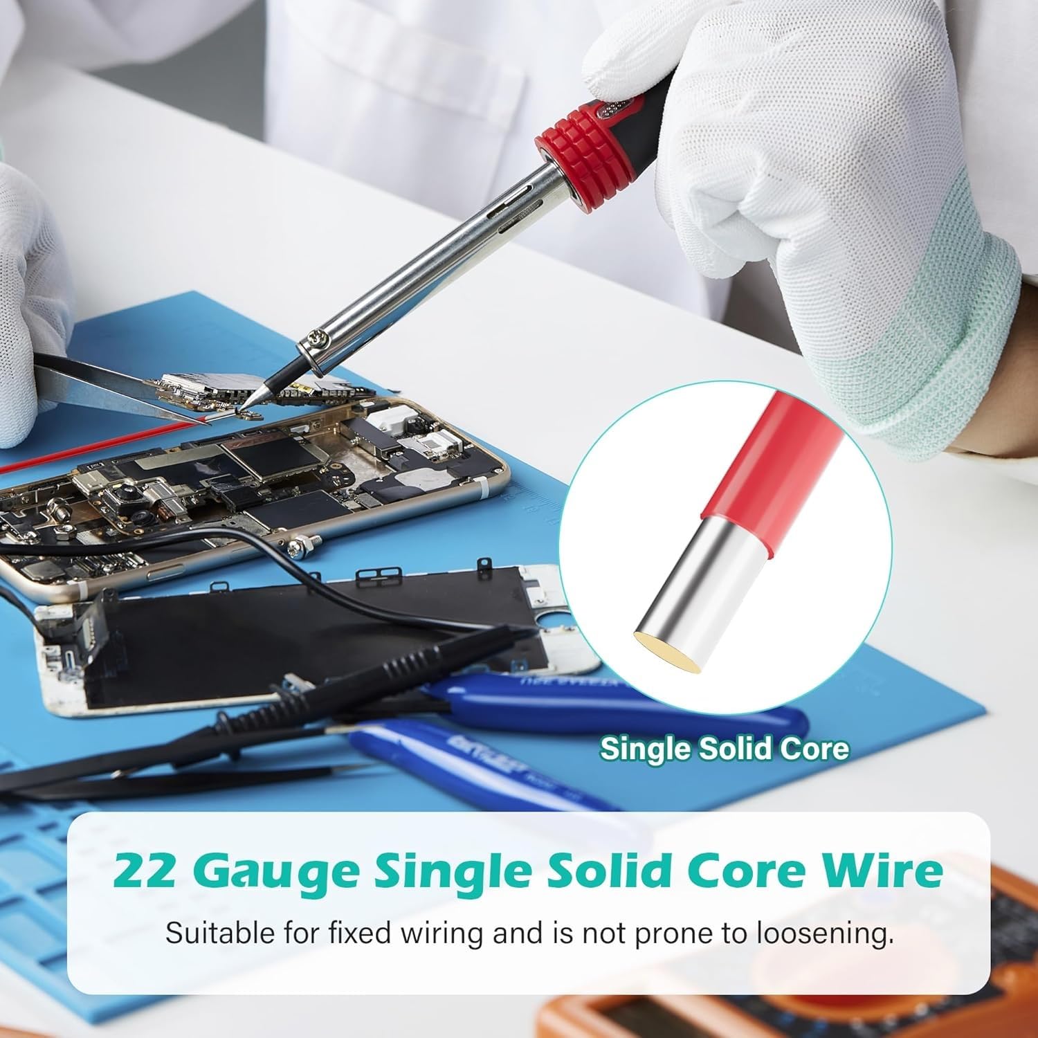 HiFind 22 AWG Solid Core Hook up Wire Spool 50 Ft Each-6 Colors Flexible 22 Gauge Electrical Tinned Copper Wire Kit, PVC Easy to Peel Led Solder Arduino Breadboard Wire for DIY, Lamp & Doorbell