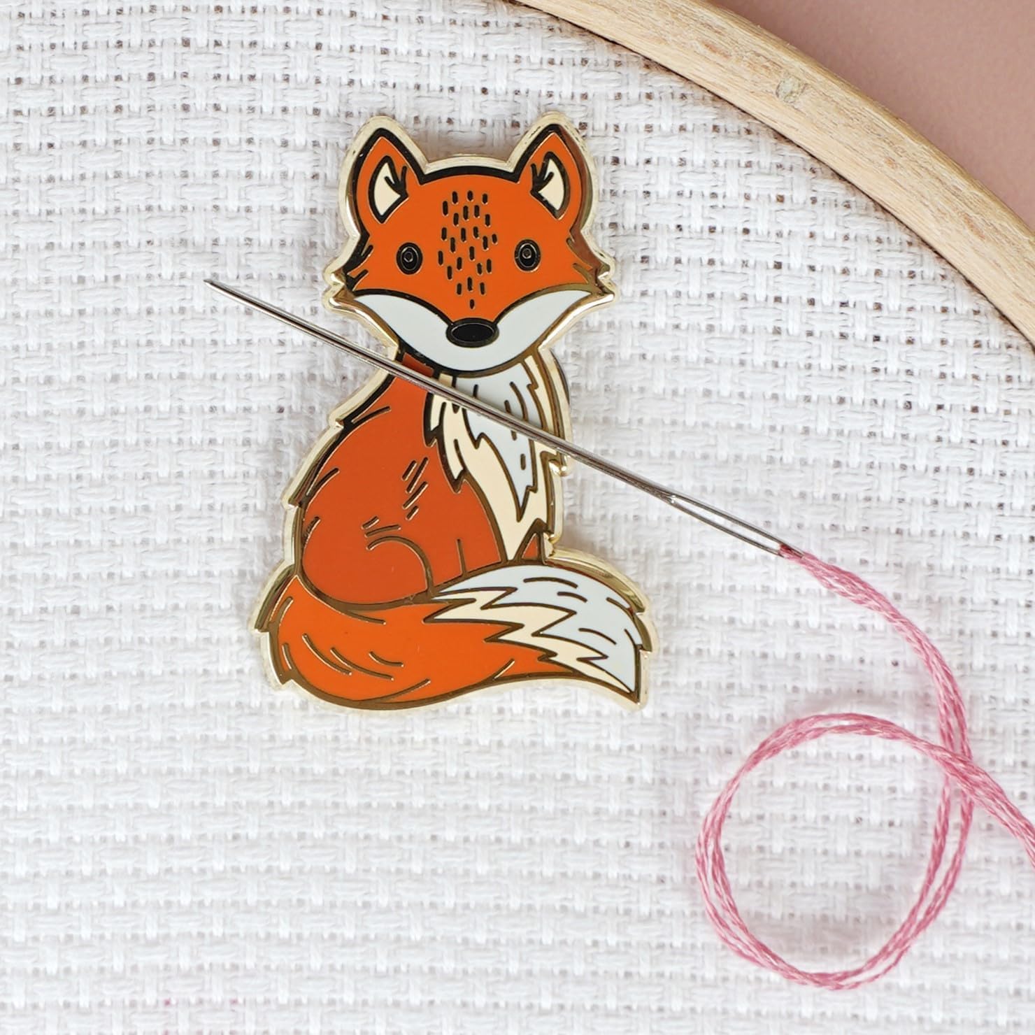 Fox Magnetic Needle Minder from Caterpillar Cross Stitch - for Cross Stitch, Sewing, Embroidery and Needlework Accessories, Enamel