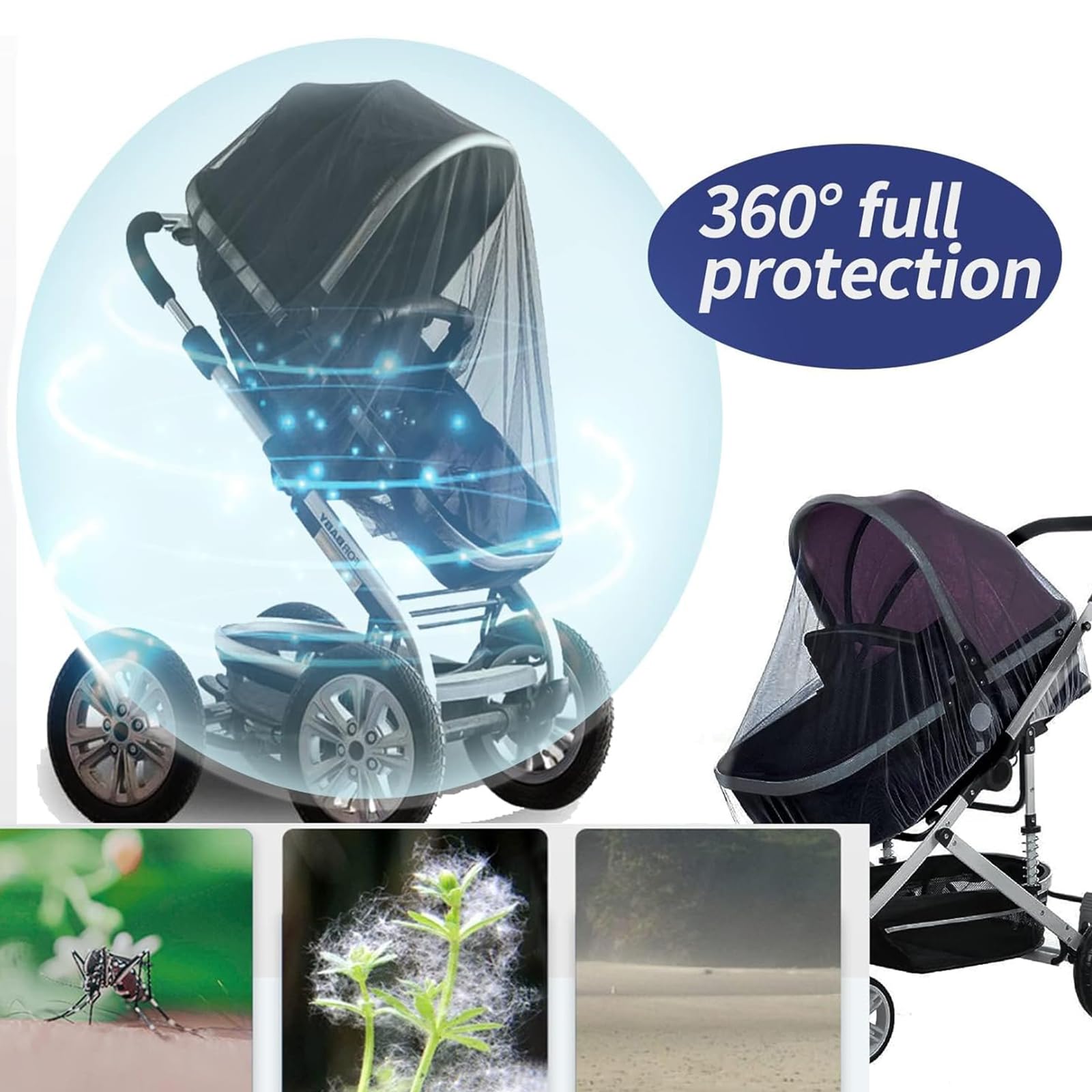 Mosquitera Carrito Bebe Universal, Mosquitero para Carros, Respirable Red Antimosquitos Bebe, Protección Insectos, Adecuado para La Mayoría de Cochecitos, Negro