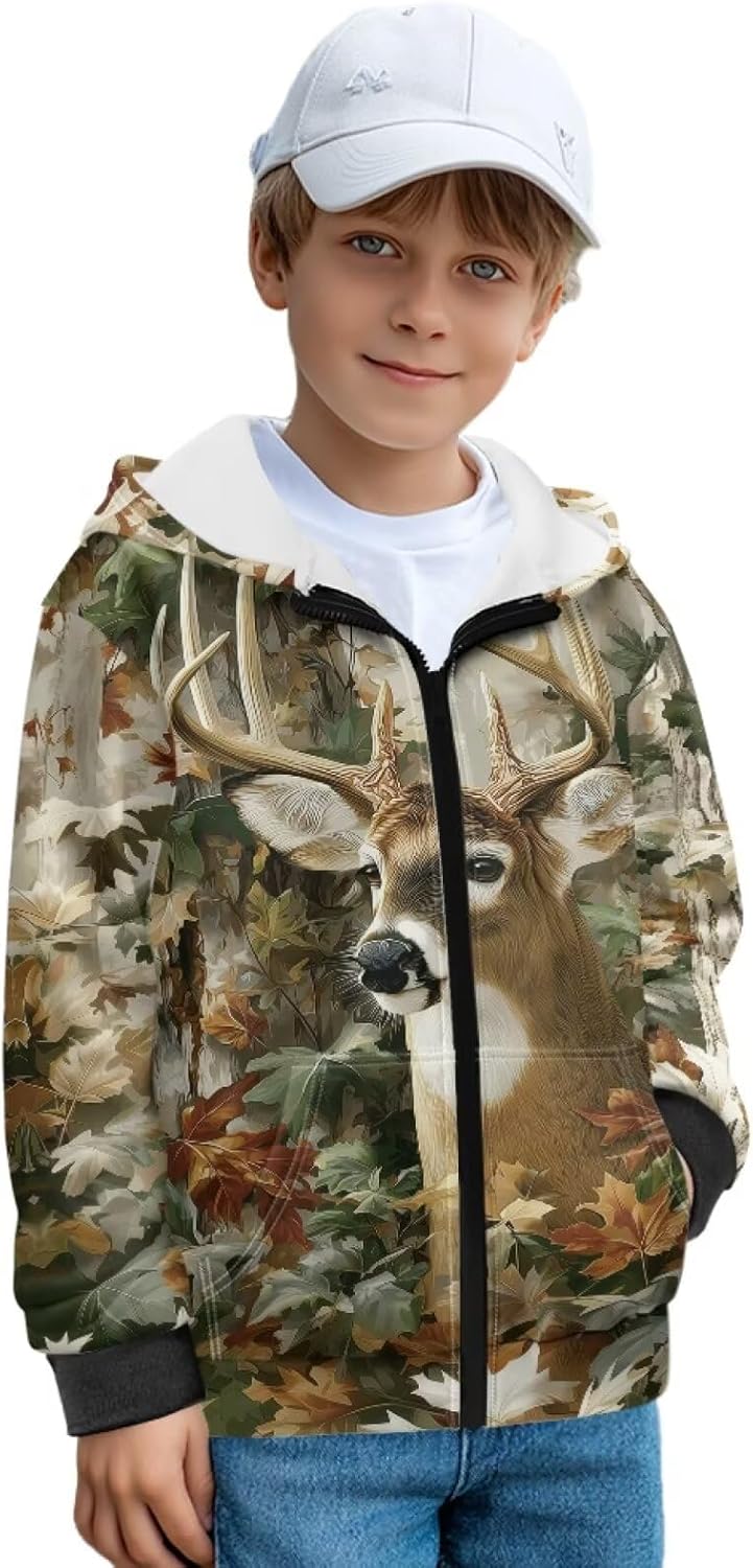 WELLFLYHOM Zip Up Hoodies 6-16 Fleece Lined Boys Graphic Sweatshirt Long Sleeve Hoodie with Pocket Full Zipper Sweater