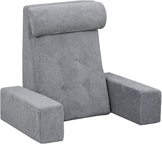 Lesekissen für das Sitzen im Bett – Rückenstützkissen für Erwachsene zum Zurücklehnen, Gamen, Ausruhen und Fernsehen auf dem Sofa oder auf dem Boden – Keilkissen mit Armlehnen, dunkelgrau