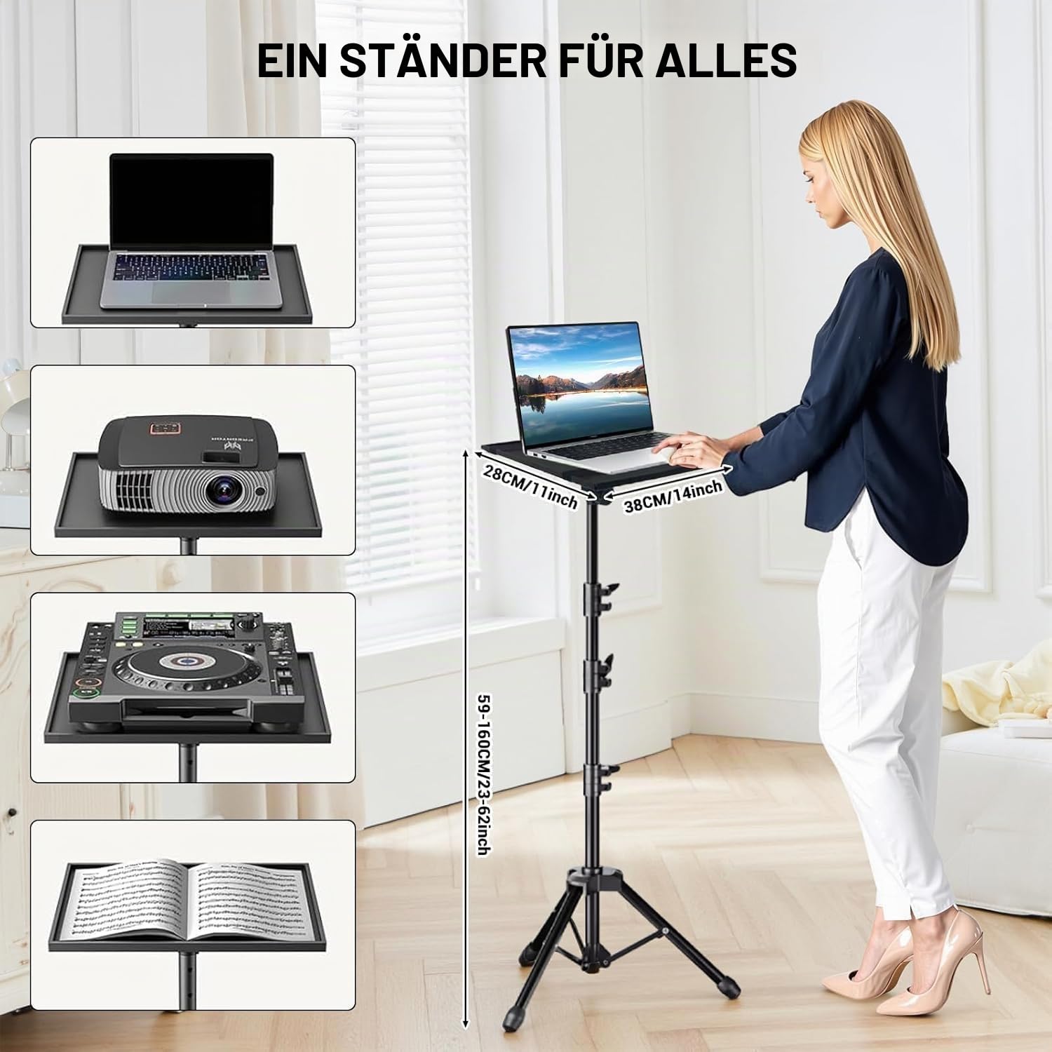 Beamer Ständer Höhenverstellbar Von 59 Bis 160Cm Laptop Beamer Stativ Ständer Tragbarer Projektorständer Für Outdoor-Filme, Computer