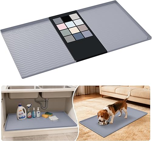 Miniatura 129 de URMONA Tapete de silicona impermeable para debajo del fregadero de 40 x 22 pulgadas, forro para estante de cocina y baño, protector de gabinete y