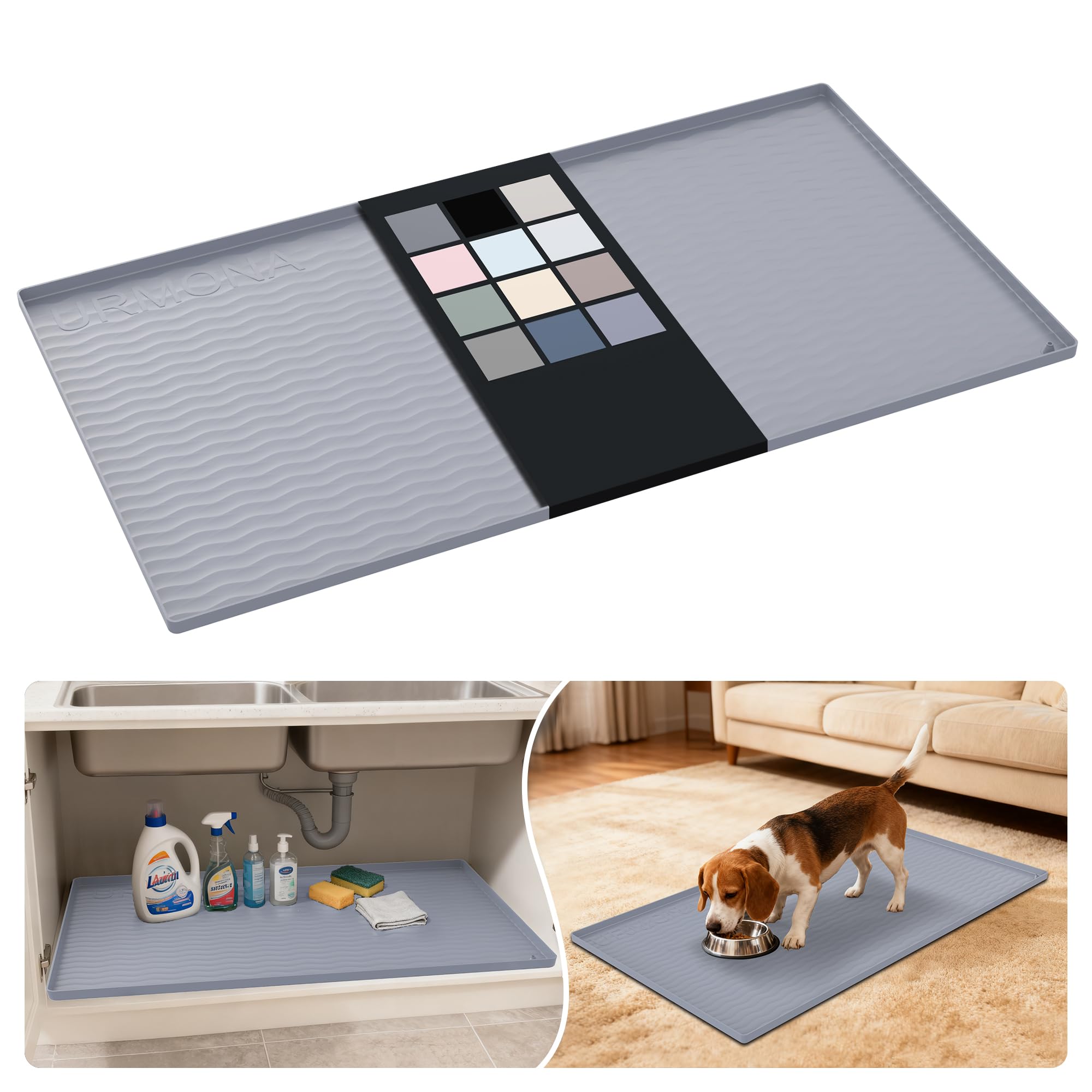 URMONA Waterproof Silicone Under Sink Mat, 40 x 22 in, Flexible Shelf Liner