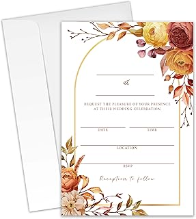 Elegant Floral Wedding Invitations - 20 Invitation Cards 4”x6” with 20 Envelopes - Fall Vibe - Autumn Themed Wedding Invitations for Mr & Mrs Celebration.(051)