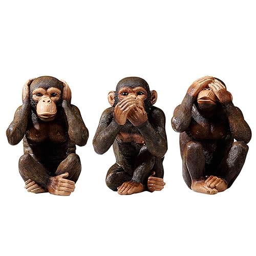 TCIUXYQ 3 Wise Monkeys Statue Hear-No, See-No, Speak-No Evil Three Truths of Abstract Art Monkeys Figurine Brown 7.8" Resin Modern Home Decorative Ornaments,Men Office Desk Decor,Resin
