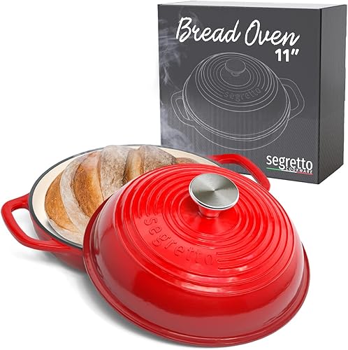 Miniatura 9 de Sartén de hierro fundido esmaltado con tapa, 11 pulgadas Grigio Scuro (gris) Horno de pan de hierro fundido para hornear masa madre, horno holandés