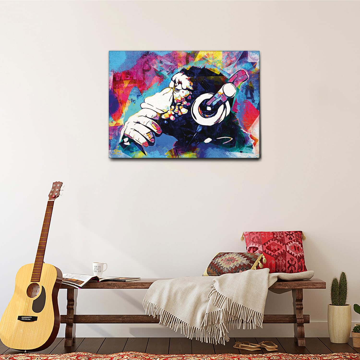 Giallobus - Quadro - Music Monkey Pop Art - Tela Canvas Telaio Standard - 100x70 - Pronto da appendere - Quadri moderni per la casa