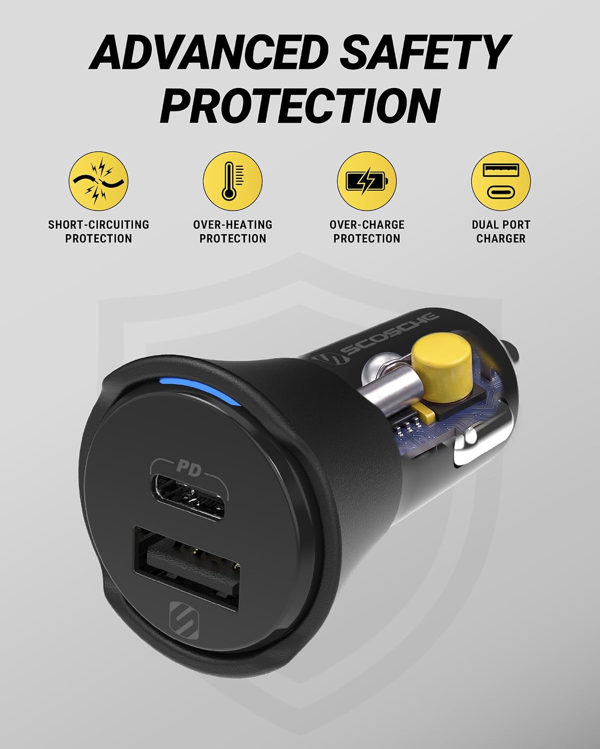 Scosche CPDCA38 38W USB-C Cigarette Lighter Adapter, Dual Car Charger with USB-A and USBC Fast Charging Port Compatible with iPhone 16/15/14/13/12, Samsung Galaxy S25/S24/S23 & Type-C Android Devices image 3