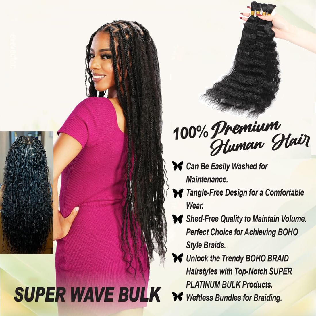 Amazon.com : AIVICO Super Wave Bulk Human Hair 100  display picture 1