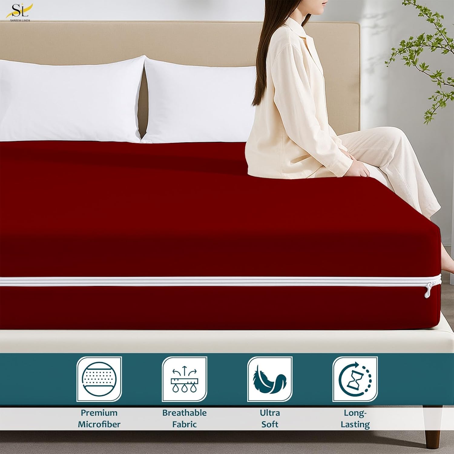 Mattress Protector Crib Size 100% Waterproof Zippered Cover, 6 Inches Deep, Six-Sided Mattress Encasement for Bed, Zipper Closure Style (Burgundy) - Image 4