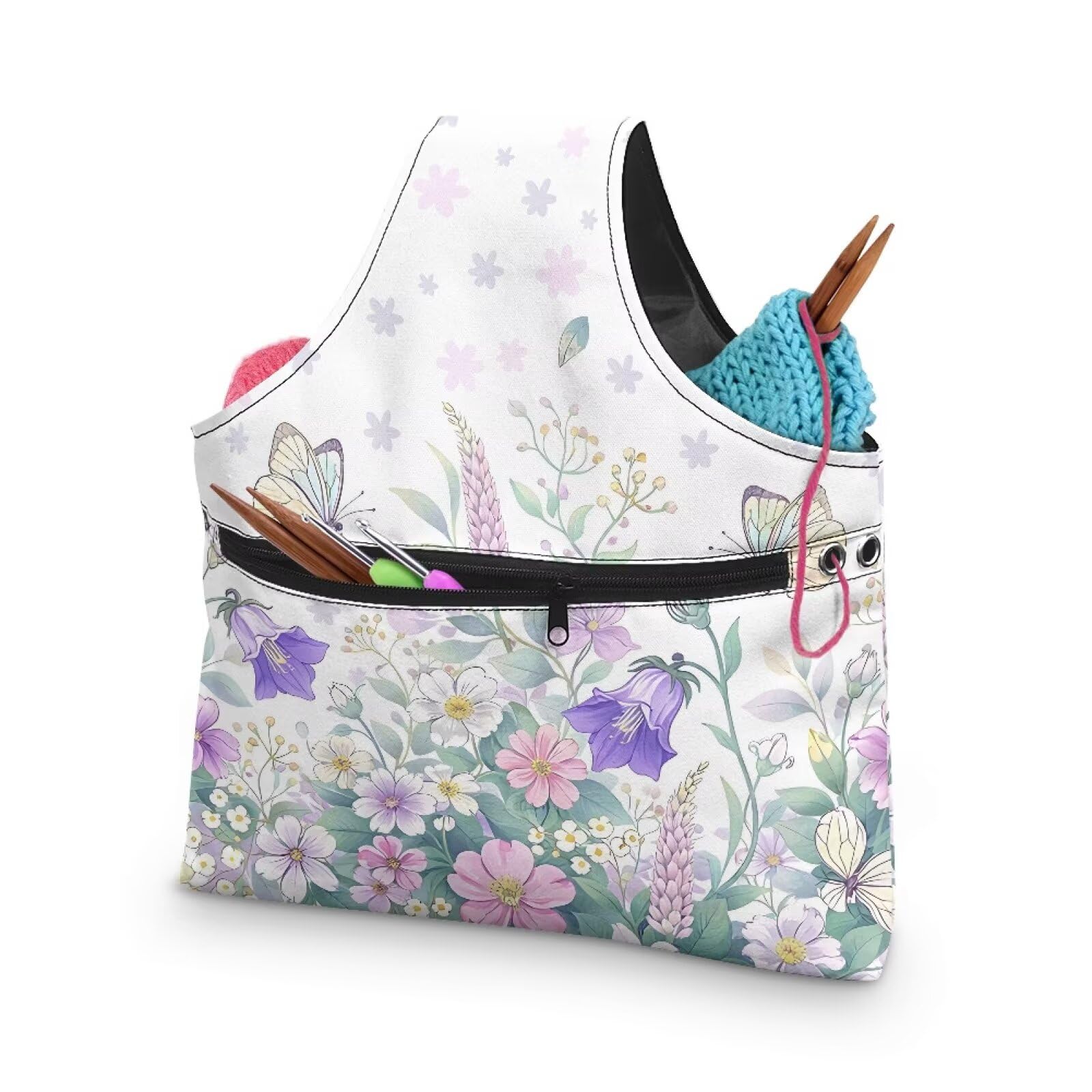 ZUXONGSY Wildflower Knitting Bag Yarn Bags for Crocheting Butterfly Floral Yarn Storage Organizer for Crochet