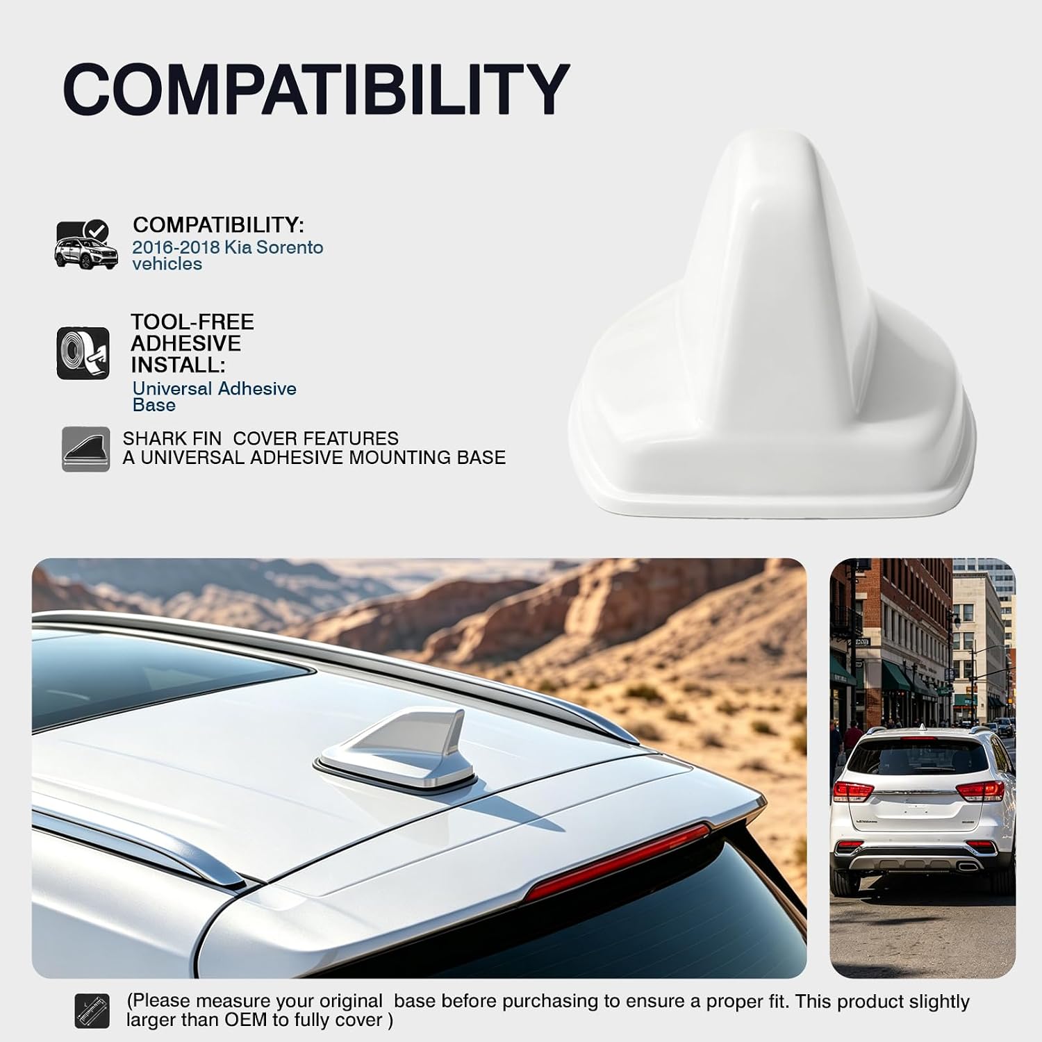 YunGlee Shark Fin Car Antenna Cover Replacement, Compatible with 2016-2018 Kia Sorento Antenna Repair Cover Low-Profile Aerodynamic Design (While)