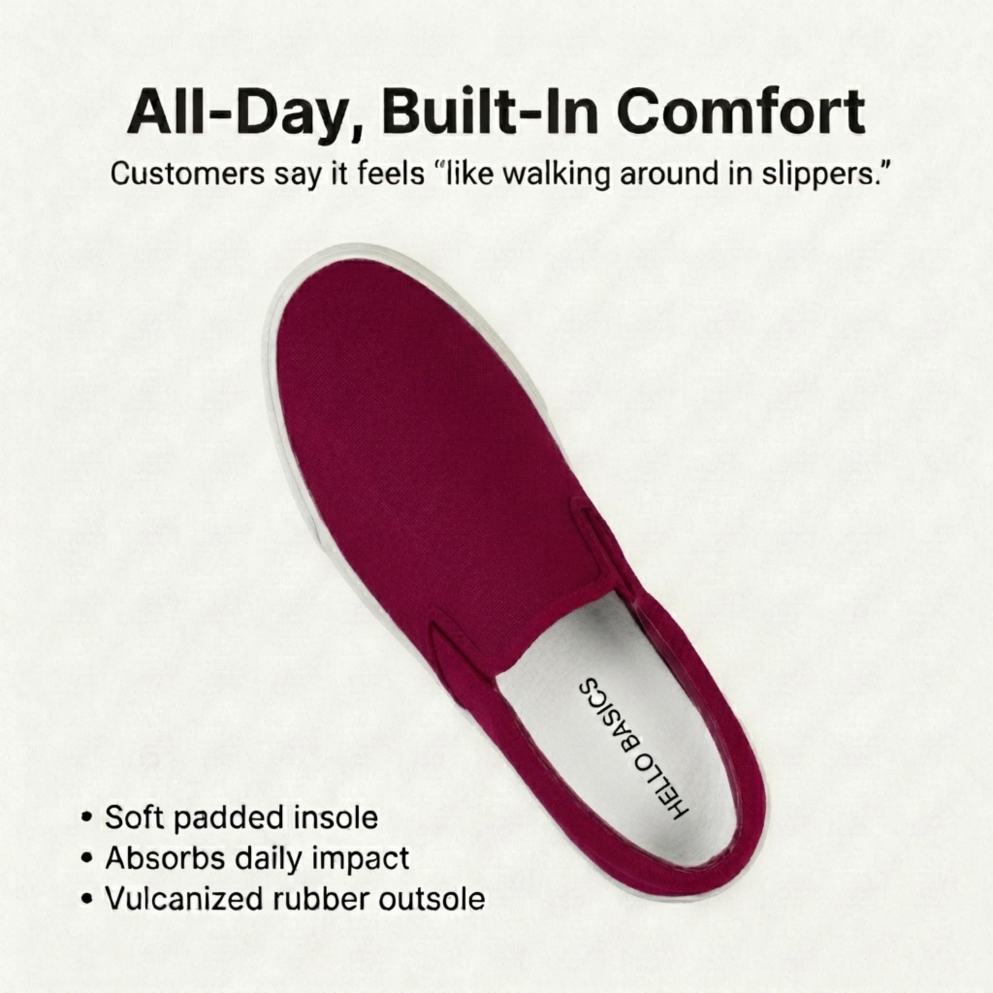hello basics Men's Canvas Slip On Shoes for Men, Laceless Low Top Sneakers Mens Slip On Sneakers (Maroon, 10)