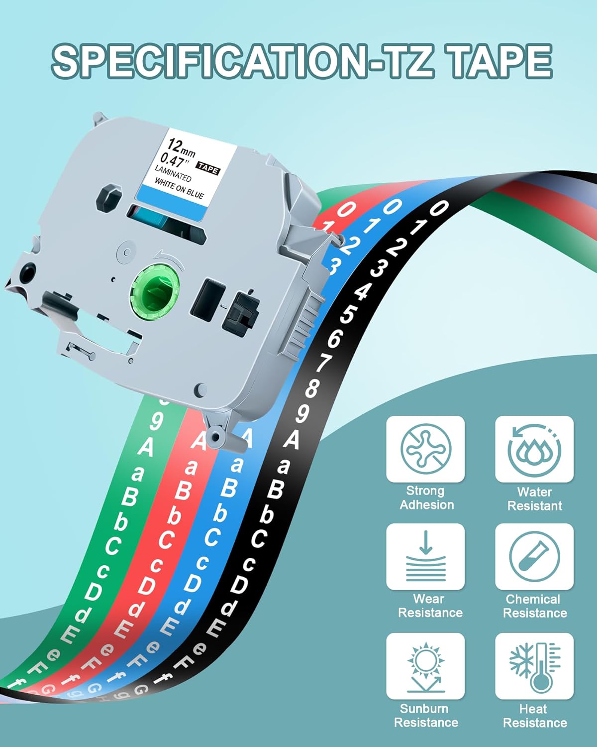 TITBIT 4 Pack Compatible with Brother Label Maker Tape 12mm 0.47” Laminated TZe 335 435 535 735 White on Black/Red/Blue/Green for P Touch Label Maker PTD210 PTH110 PTD600 - Image 3