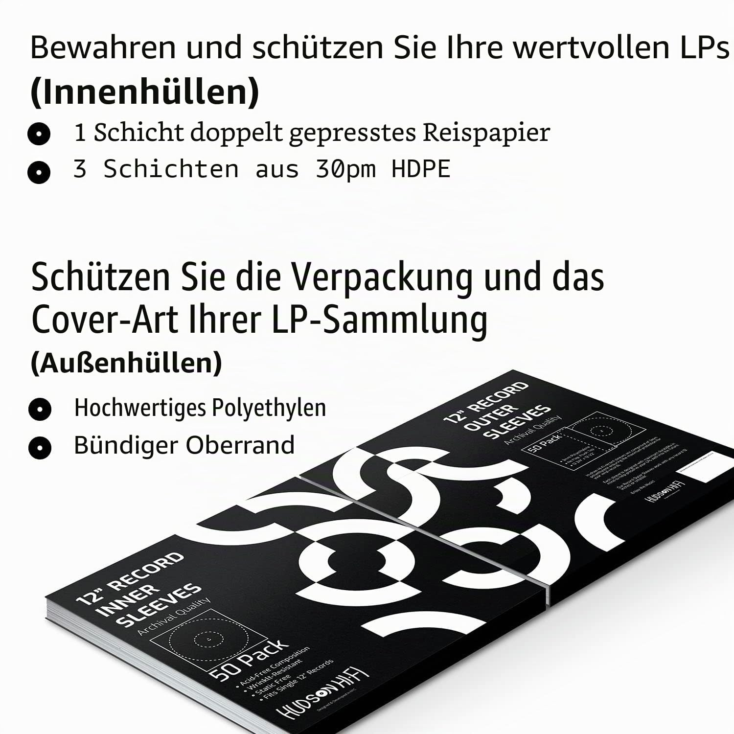 Hudson Hi-Fi 50 x Innen- und 50 x äußere Schutzhüllen für Vinyl & Schallplatten, blockiert Kratzer, statisch, Staub, Schäden, säurefrei, glattes Gleiten, passend für einzelne Doppel-Gatefold LP-Hülle
