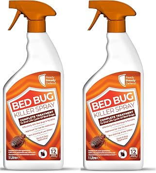 Bed Bug Killer Spray | 2 x 1 Litre | Complete Treatment to End Life Cycle of Bed Bugs, Eggs, Nymphs | Safe to Use On Mattresses, Bedding & Carpets | Non Staining & Low Odour | Quick & Easy Application