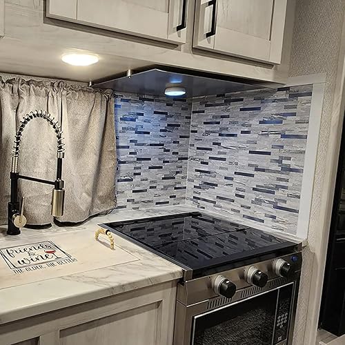 Miniatura 6 de HomeyMosaic Azulejos de metro para despegar y pegar en muro de cocina, chimenea, baño, piedra en mármol gris azul, 5 hojas