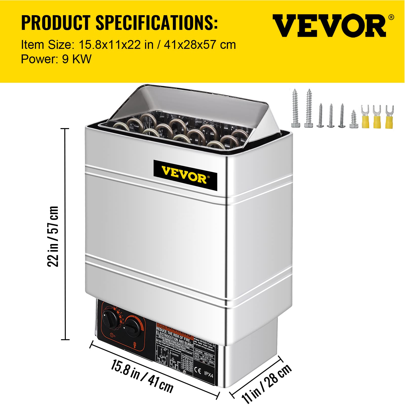 FlowerW Poêle pour sauna électrique 9 kW 380-415 V avec commande externe et capteur 3M