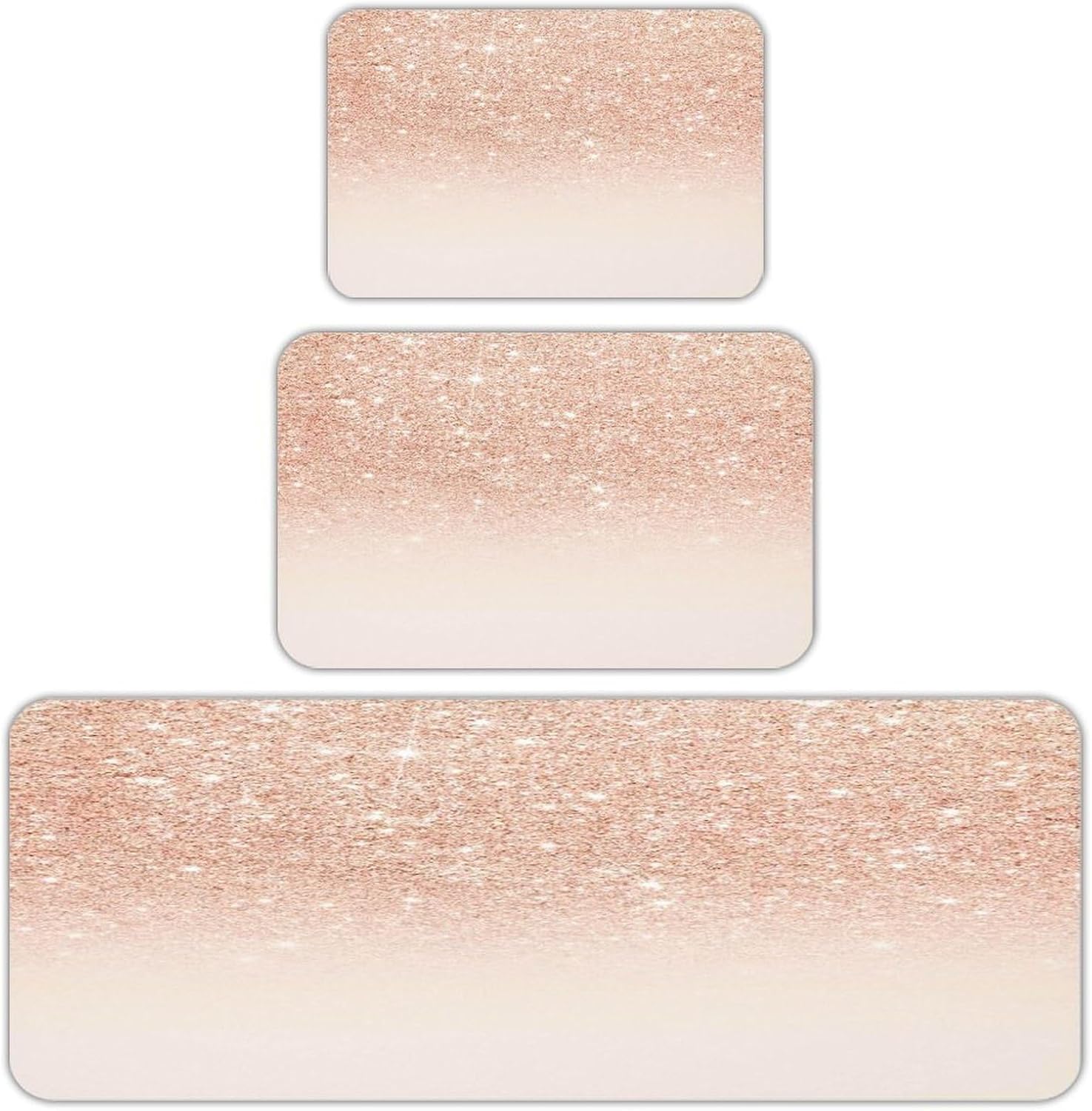 Rose Gold Faux Glitter Kitchen Rugs Set of 3 Non Slip Washable Kitchen Mats for Floor Soft Area Rug Kitchen Floor Mat Cushioned Anti Fatigue Mats Standing Sink Mat Decor Runner Rugs