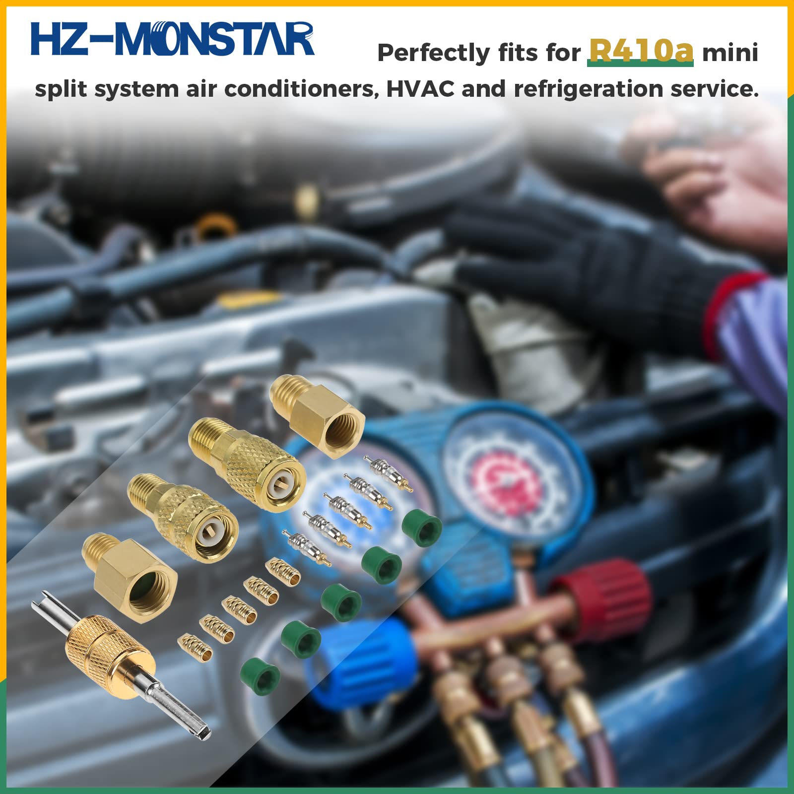 R410A R134A Adattatori Mini Split Kit di montaggio adattatore 5/16" SAE 1/4" SAE Flare, 1/2 Acme 1/4" Femmina a Maschio Kit di montaggio in ottone con rimozione nucleo valvola per HVAC Mini