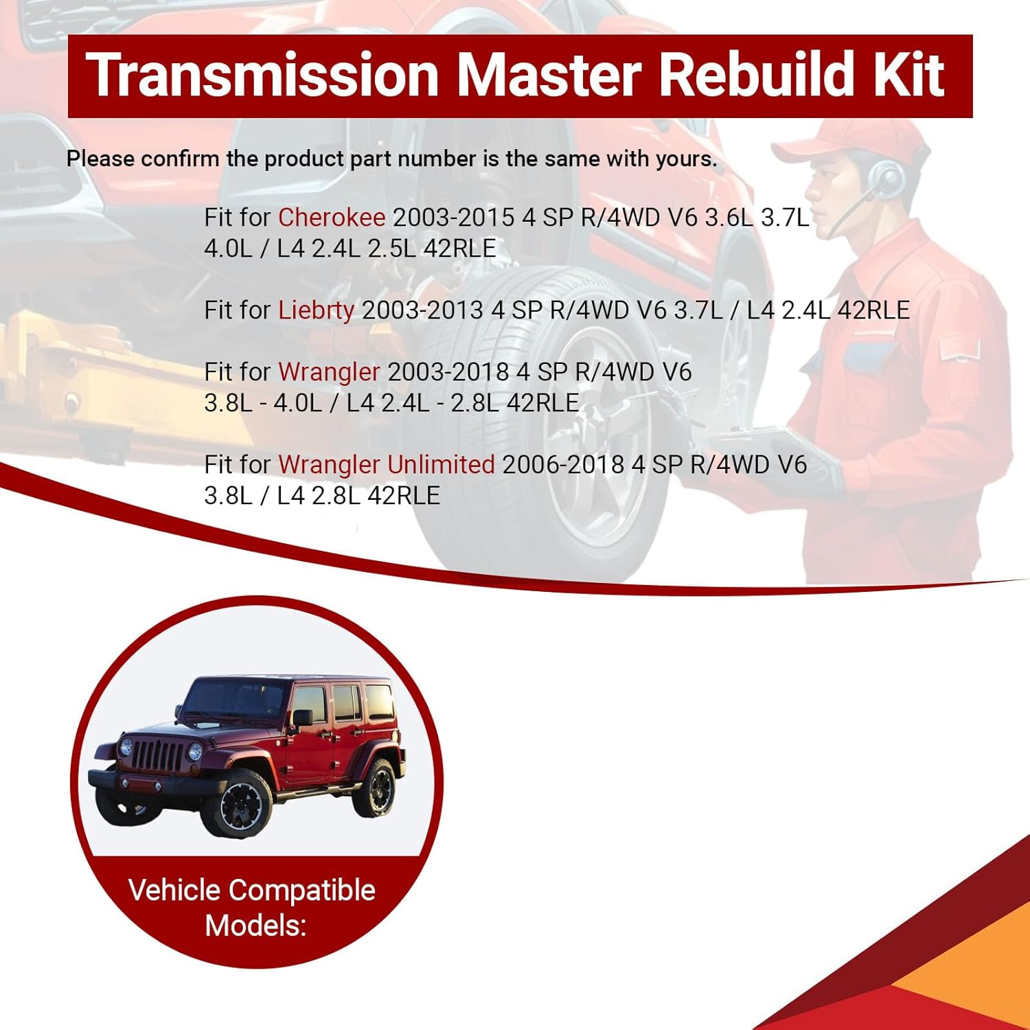 42RLE Transmission Master Rebuild Kit fit for Endeavor 3.8L 2004-2011, Wrangler 3.8L 2007-2011, Dakota 2003-2012 Direct Rebuild Overhaul Kit Replacement OE 68332423AA 52852913AB